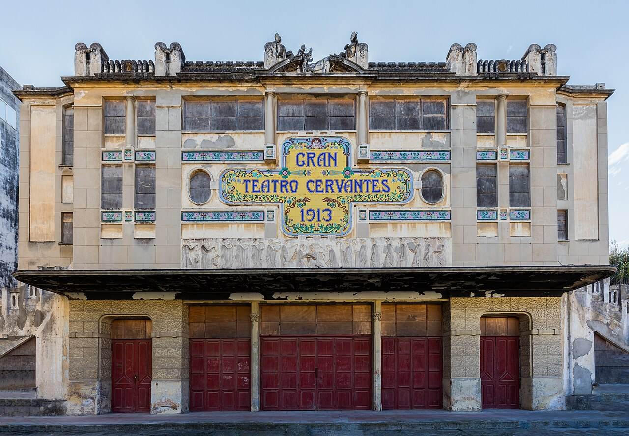 The tiled Art Nouveau façade of the Gran Teatro Cervantes