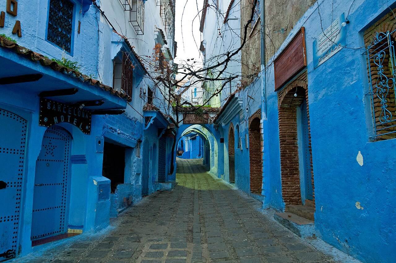 A blue-painted street in Chefchaouen
