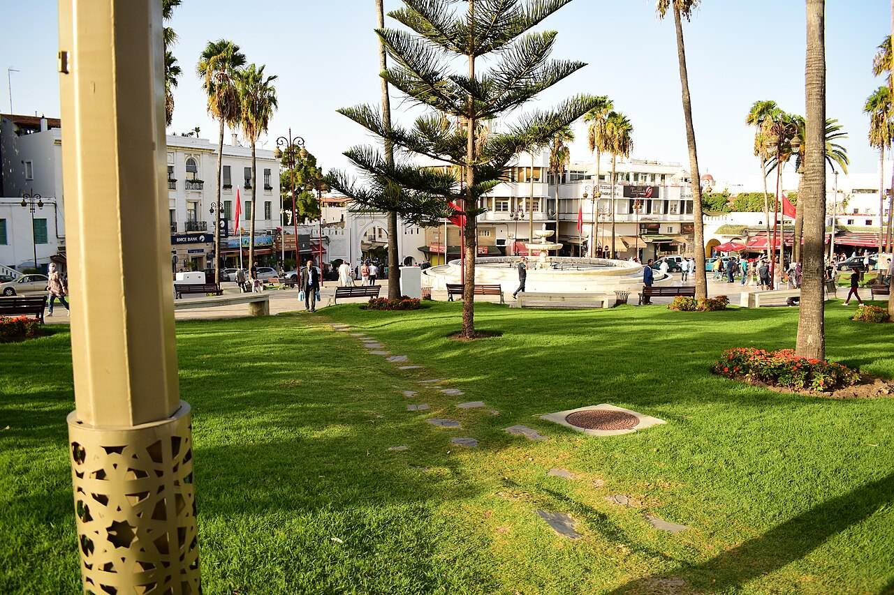 Gardens, palm trees and buildings around the Grand Socco