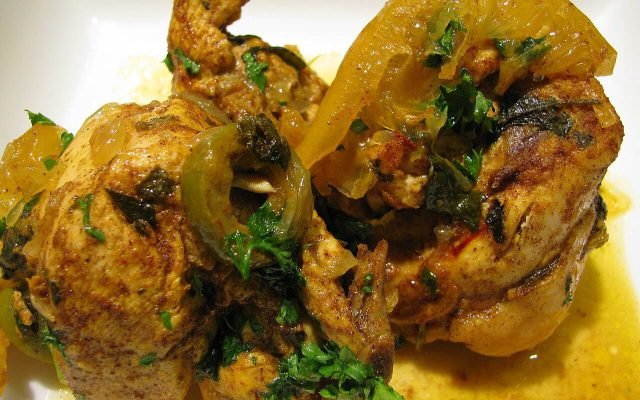 A chicken tagine with preserved lemons and olives