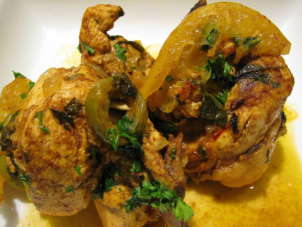 A chicken tagine with preserved lemons and olives