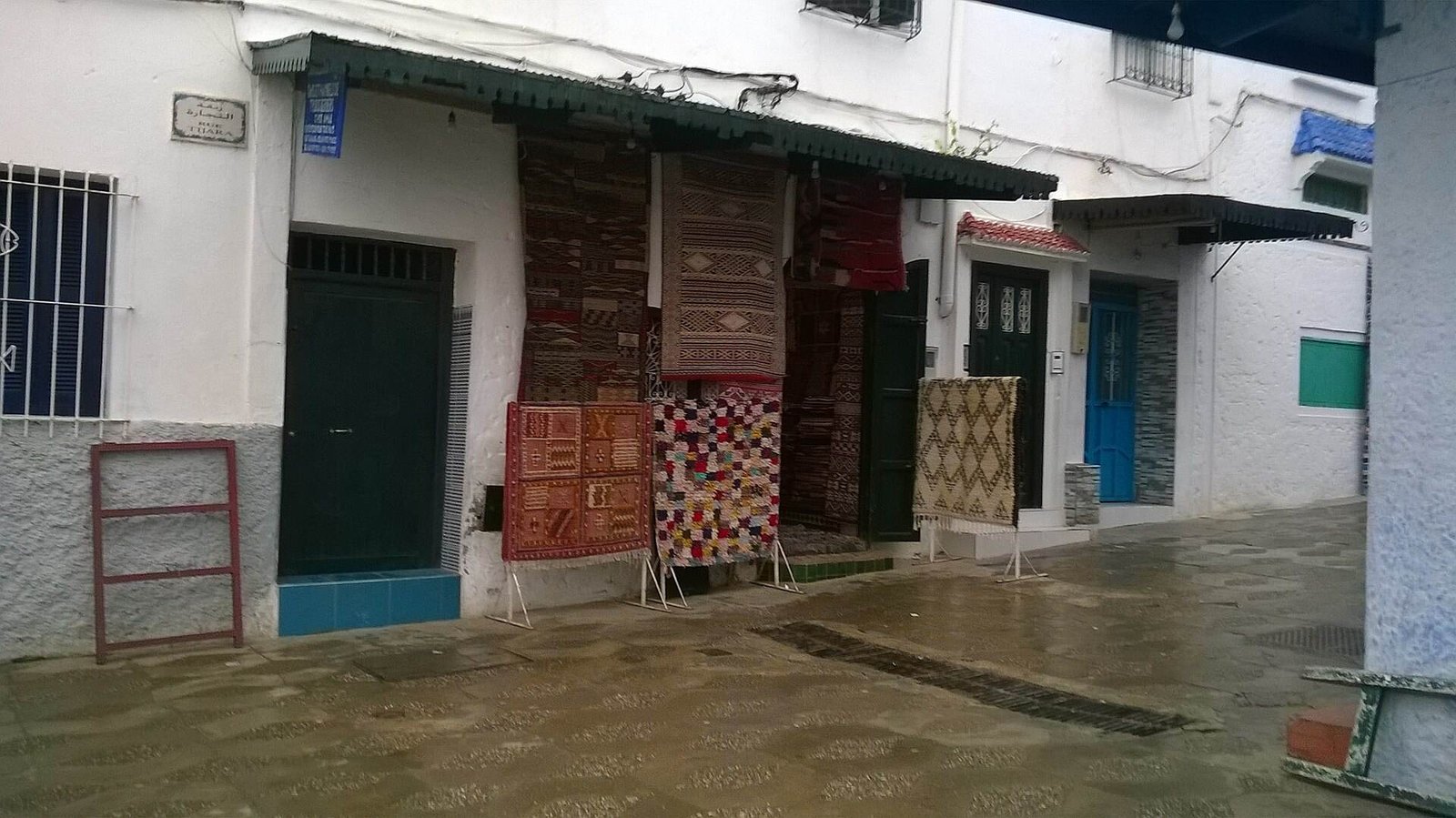Colourful Moroccan carpets and rugs on display in a shop